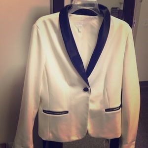Winter White Blazer with Black Satin Trim
